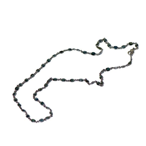 925 Silver Diamond and Faceted Natural Sapphire Long Necklace - Picture 5 of 6